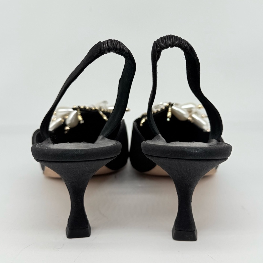 Manolo Blahnik Black Crepe Orientalia 50mm pearl embellished Slingback pump EU41 - Picture 6 of 10